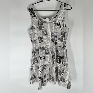Retrolicious Monochrome Newspaper Print Mini Dress